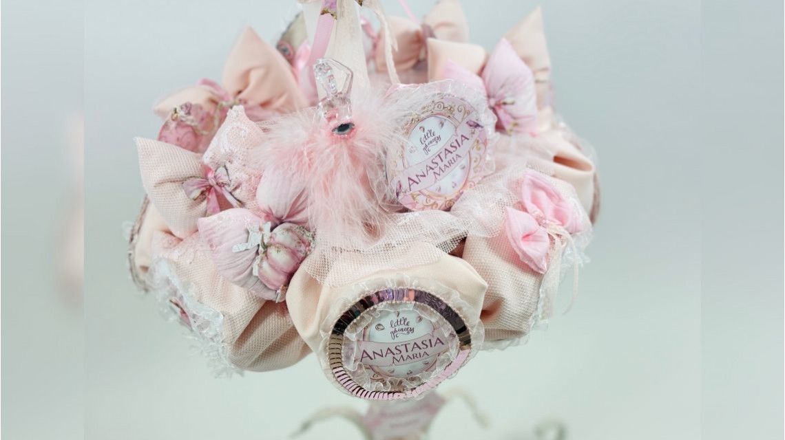 Princess Pink Lumânare de botez unicat din dantelă franțuzească 15